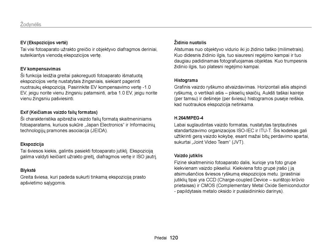 Samsung EC-WB700ZBPBE2 manual Žodynėlis 