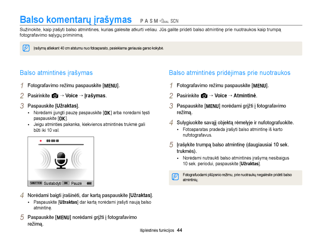 Samsung EC-WB700ZBPBE2 manual Balso komentarų įrašymas p a h M d s, Balso atmintinės įrašymas 