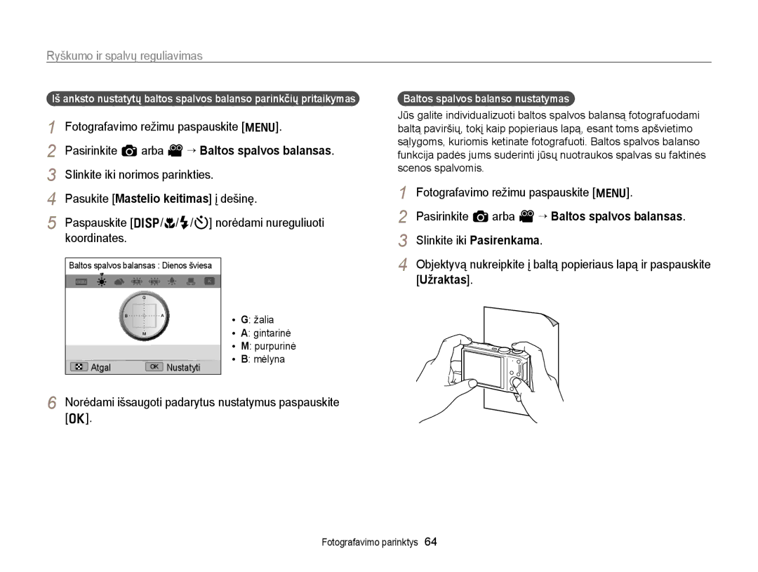 Samsung EC-WB700ZBPBE2 manual Slinkite iki Pasirenkama, Užraktas, Baltos spalvos balanso nustatymas 