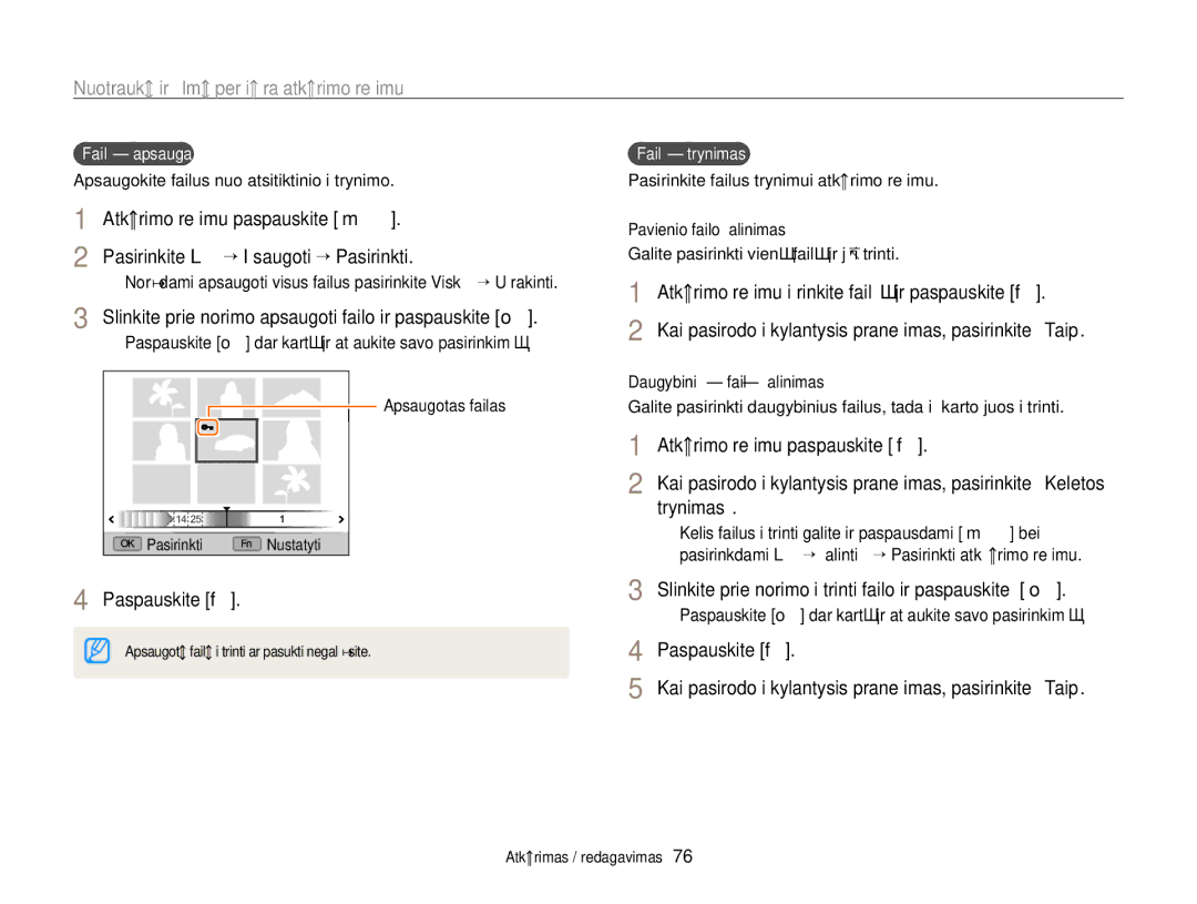 Samsung EC-WB700ZBPBE2 manual Pasirinkite L “ Išsaugoti “ Pasirinkti, Slinkite prie norimo apsaugoti failo ir paspauskite o 