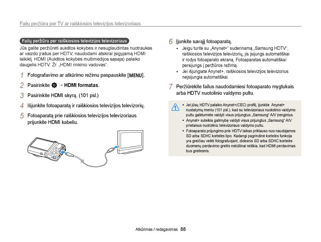 Samsung EC-WB700ZBPBE2 manual Įjunkite savąjį fotoaparatą, Failų peržiūra per raiškiosios televizijos televizoriaus 