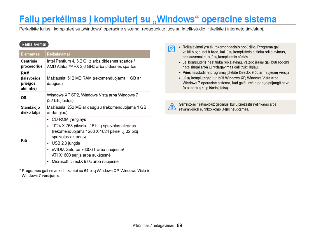 Samsung EC-WB700ZBPBE2 manual Failų perkėlimas į kompiuterį su „Windows operacine sistema, Reikalavimai 