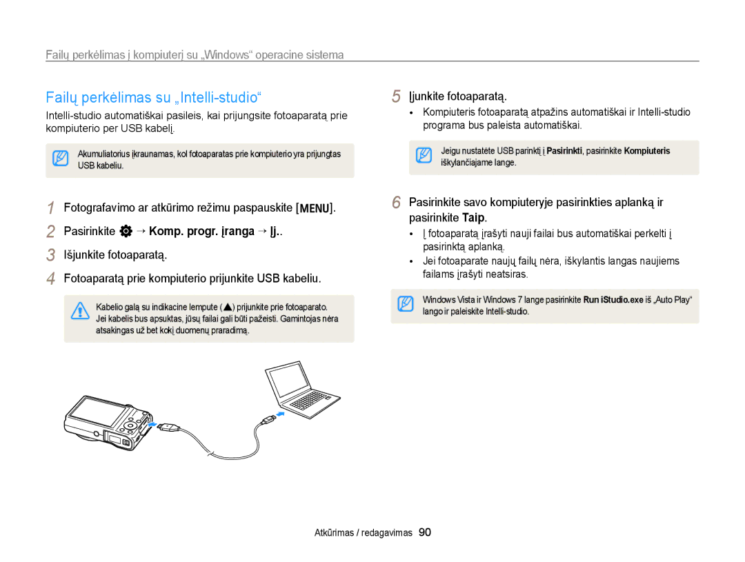 Samsung EC-WB700ZBPBE2 Failų perkėlimas su „Intelli-studio, Failų perkėlimas į kompiuterį su „Windows operacine sistema 