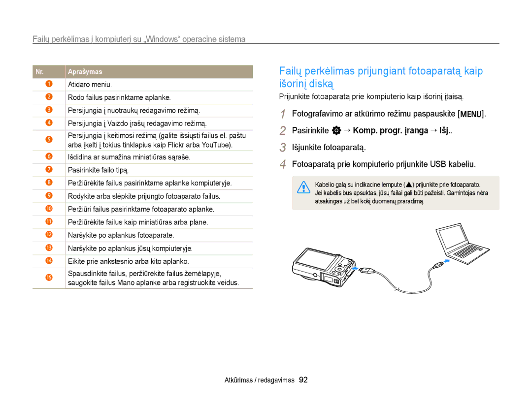 Samsung EC-WB700ZBPBE2 manual Failų perkėlimas prijungiant fotoaparatą kaip išorinį diską, Atidaro meniu 