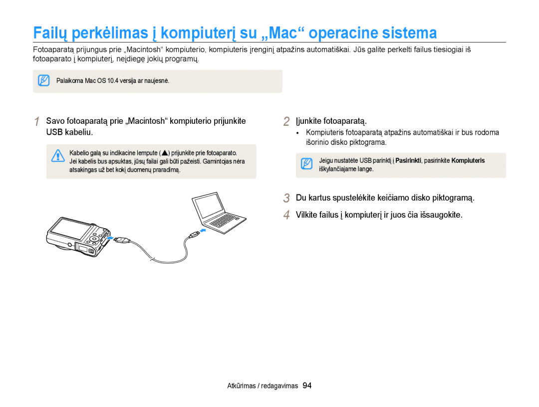 Samsung EC-WB700ZBPBE2 manual Failų perkėlimas į kompiuterį su „Mac operacine sistema 