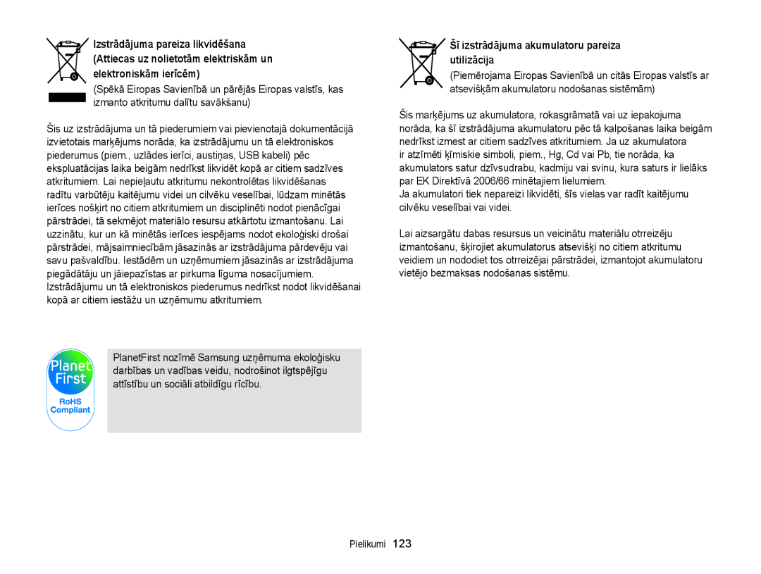 Samsung EC-WB700ZBPBE2 manual Šī izstrādājuma akumulatoru pareiza utilizācija 