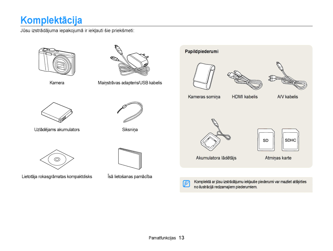 Samsung EC-WB700ZBPBE2 manual Komplektācija, Papildpiederumi 