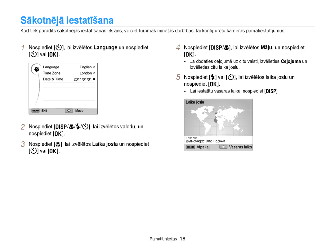 Samsung EC-WB700ZBPBE2 manual Sākotnējā iestatīšana 