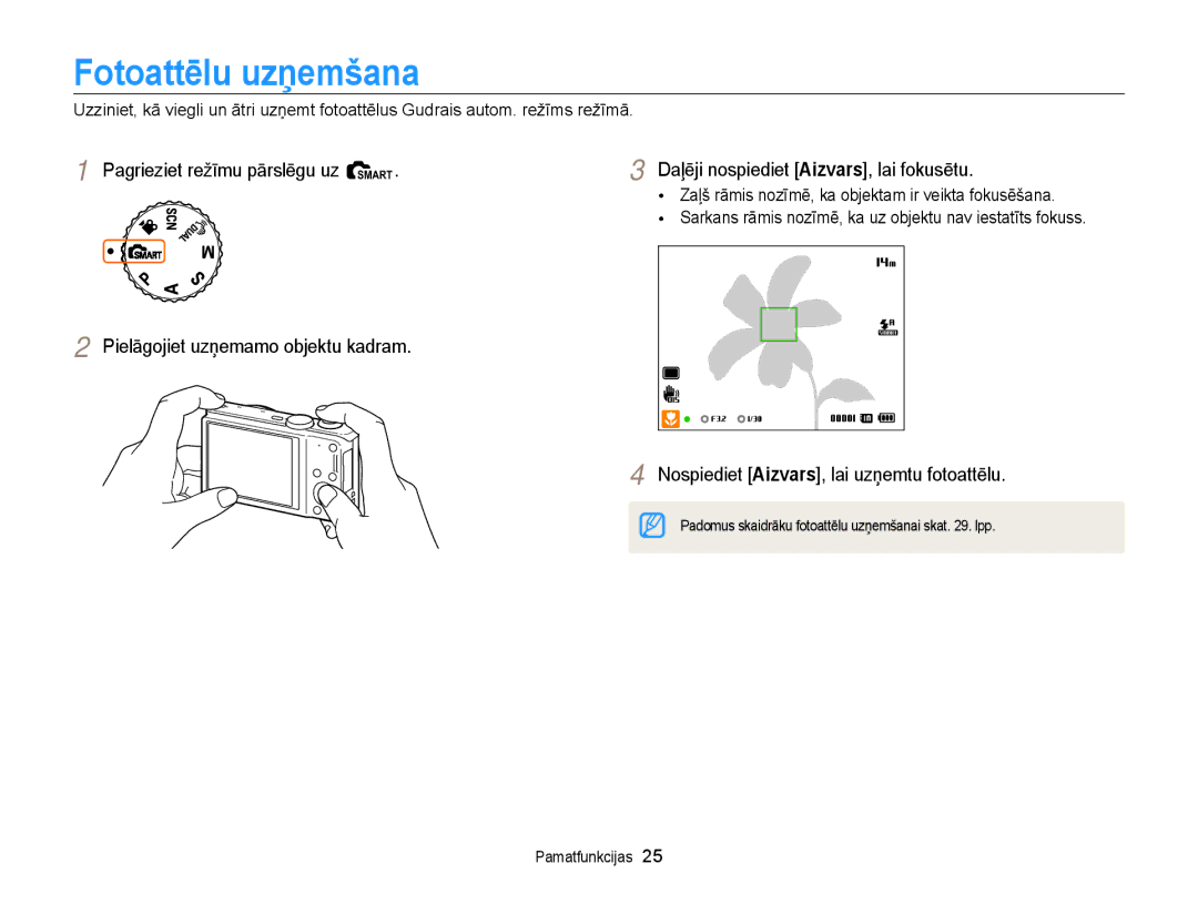 Samsung EC-WB700ZBPBE2 manual Fotoattēlu uzņemšana, Nospiediet Aizvars, lai uzņemtu fotoattēlu 