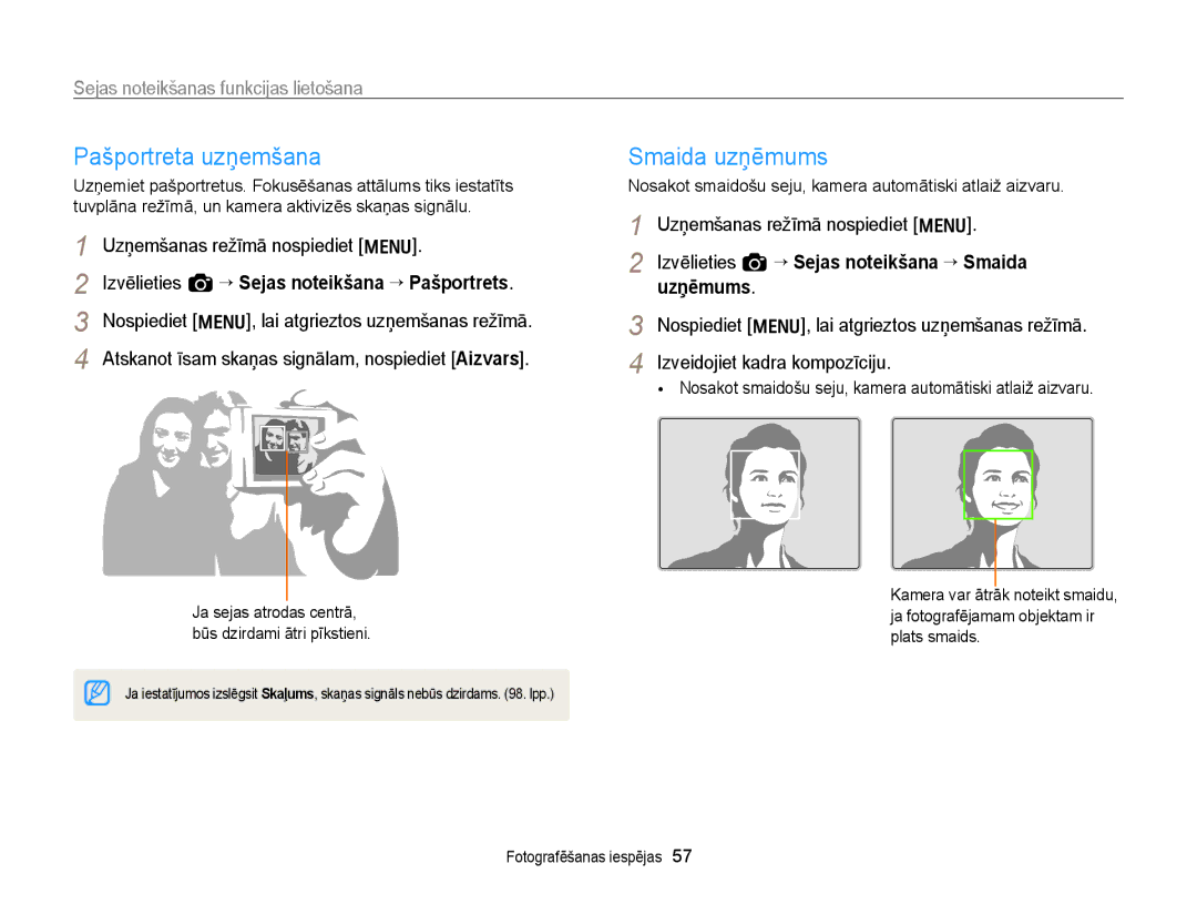 Samsung EC-WB700ZBPBE2 manual Smaida uzņēmums, Nosakot smaidošu seju, kamera automātiski atlaiž aizvaru 