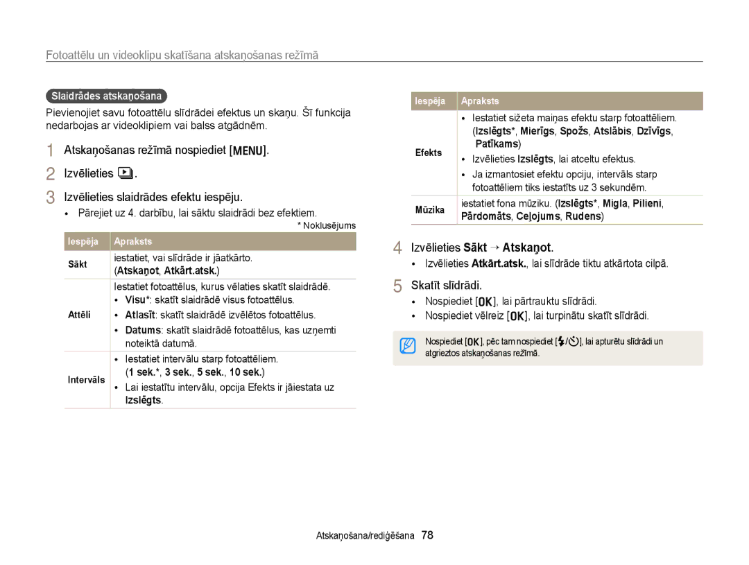 Samsung EC-WB700ZBPBE2 manual Izvēlieties Sākt “ Atskaņot, Skatīt slīdrādi, Slaidrādes atskaņošana 