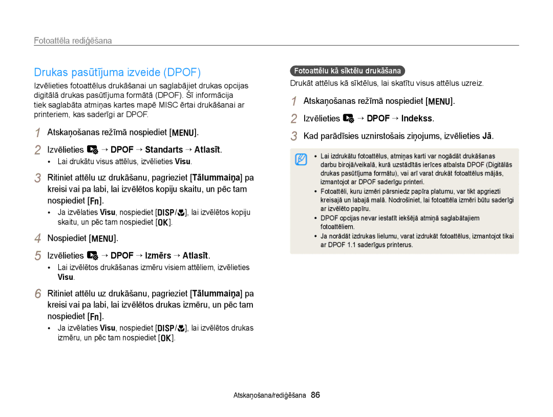 Samsung EC-WB700ZBPBE2 manual Drukas pasūtījuma izveide Dpof, Lai drukātu visus attēlus, izvēlieties Visu 