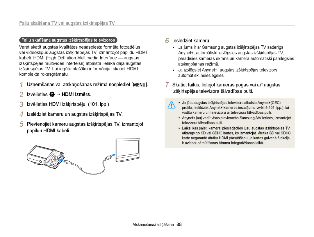 Samsung EC-WB700ZBPBE2 manual Failu skatīšana TV vai augstas izšķirtspējas TV 