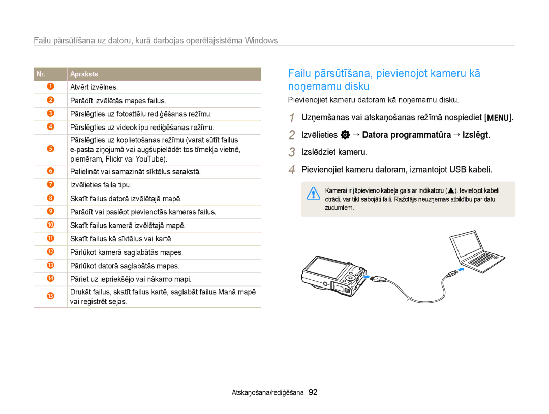 Samsung EC-WB700ZBPBE2 manual Failu pārsūtīšana, pievienojot kameru kā noņemamu disku 