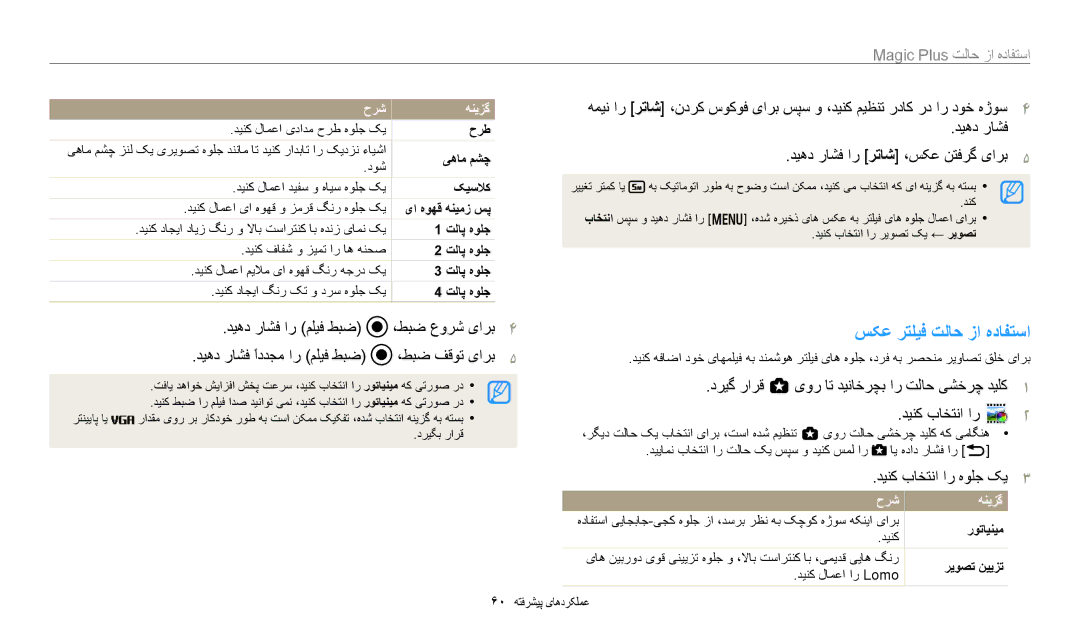 Samsung EC-WB700ZBPBIL, EC-WB700ZBPSAE, EC-WB700ZDPPIR, EC-WB700ZDPSIR, EC-WB700ZBPSIL manual ﺖﻟﺎﭘ ﻩﻮﻠﺟ, ﺭﻮﺗﺎﻴﻨﻴﻣ ﺮﻳﻮﺼﺗ ﻦﻴﻳﺰﺗ 