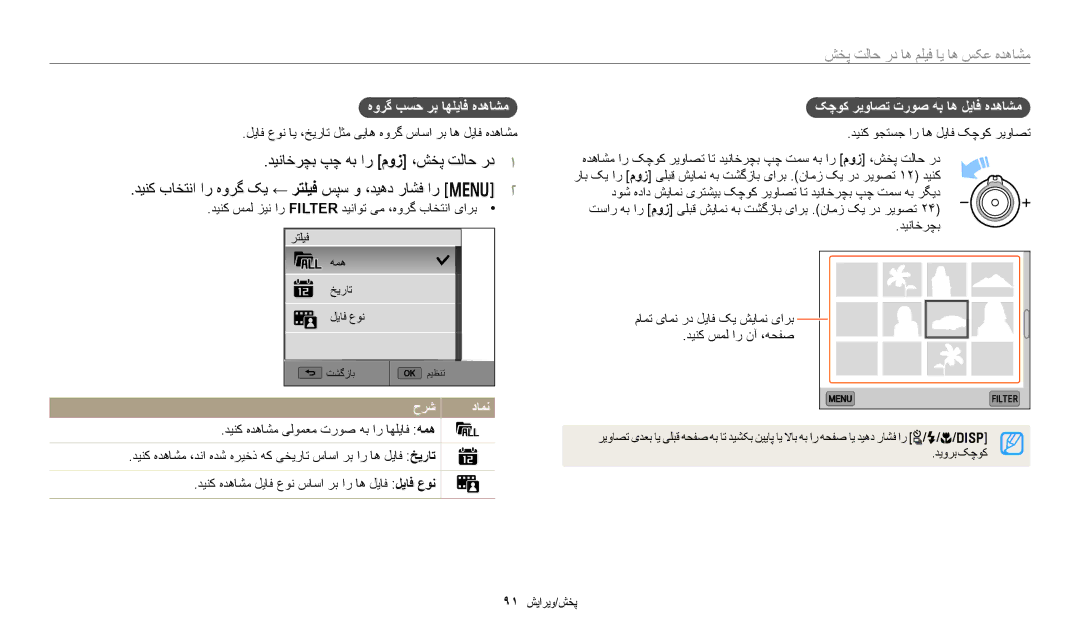 Samsung EC-WB700ZDPPIR, EC-WB700ZBPSAE, EC-WB700ZBPBIL manual ﻩﻭﺮﮔ ﺐﺴﺣ ﺮﺑ ﺎﻬﻠﻳﺎﻓ ﻩﺪﻫﺎﺸﻣ, ﮏﭼﻮﮐ ﺮﻳﻭﺎﺼﺗ ﺕﺭﻮﺻ ﻪﺑ ﺎﻫ ﻞﻳﺎﻓ ﻩﺪﻫﺎﺸﻣ 