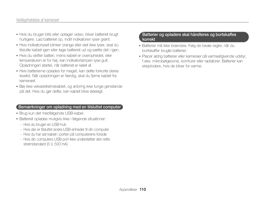 Samsung EC-WB700ZBPBE2, EC-WB700ZBPSE2 manual Bemærkninger om opladning med en tilsluttet computer 