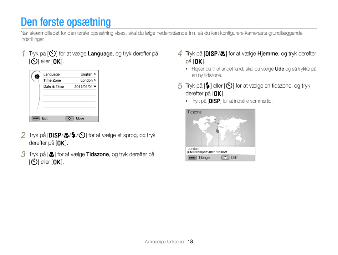 Samsung EC-WB700ZBPBE2, EC-WB700ZBPSE2 manual Den første opsætning 