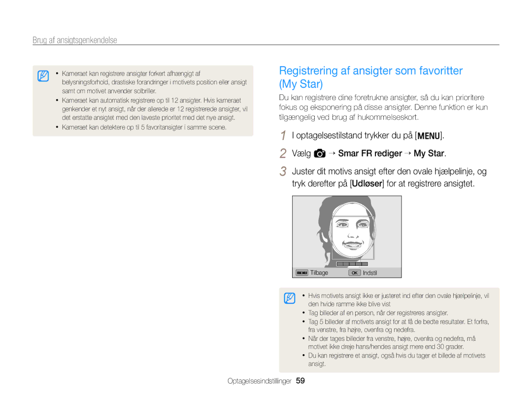 Samsung EC-WB700ZBPSE2, EC-WB700ZBPBE2 manual Registrering af ansigter som favoritter My Star 