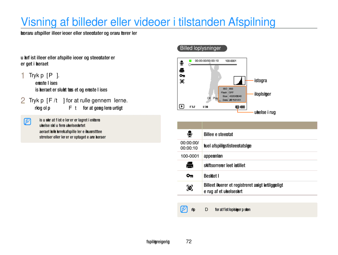 Samsung EC-WB700ZBPBE2 manual Visning af billeder eller videoer i tilstanden Afspilning, Start af tilstanden Afspilning 