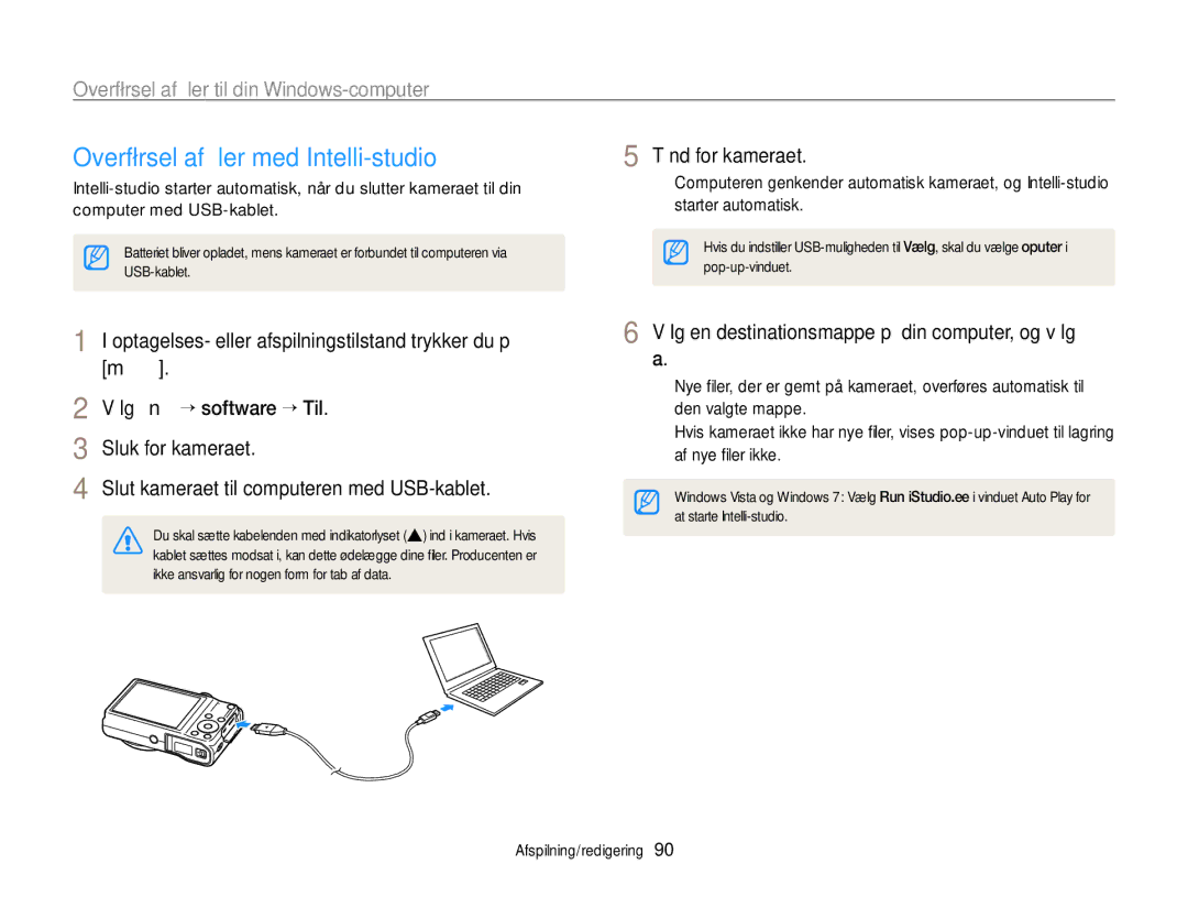 Samsung EC-WB700ZBPBE2, EC-WB700ZBPSE2 Overførsel af ﬁler med Intelli-studio, Overførsel af ﬁler til din Windows-computer 