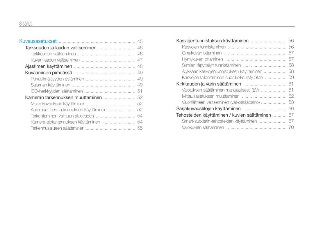 Samsung EC-WB700ZBPBE2, EC-WB700ZBPSE2 manual Sisällys 