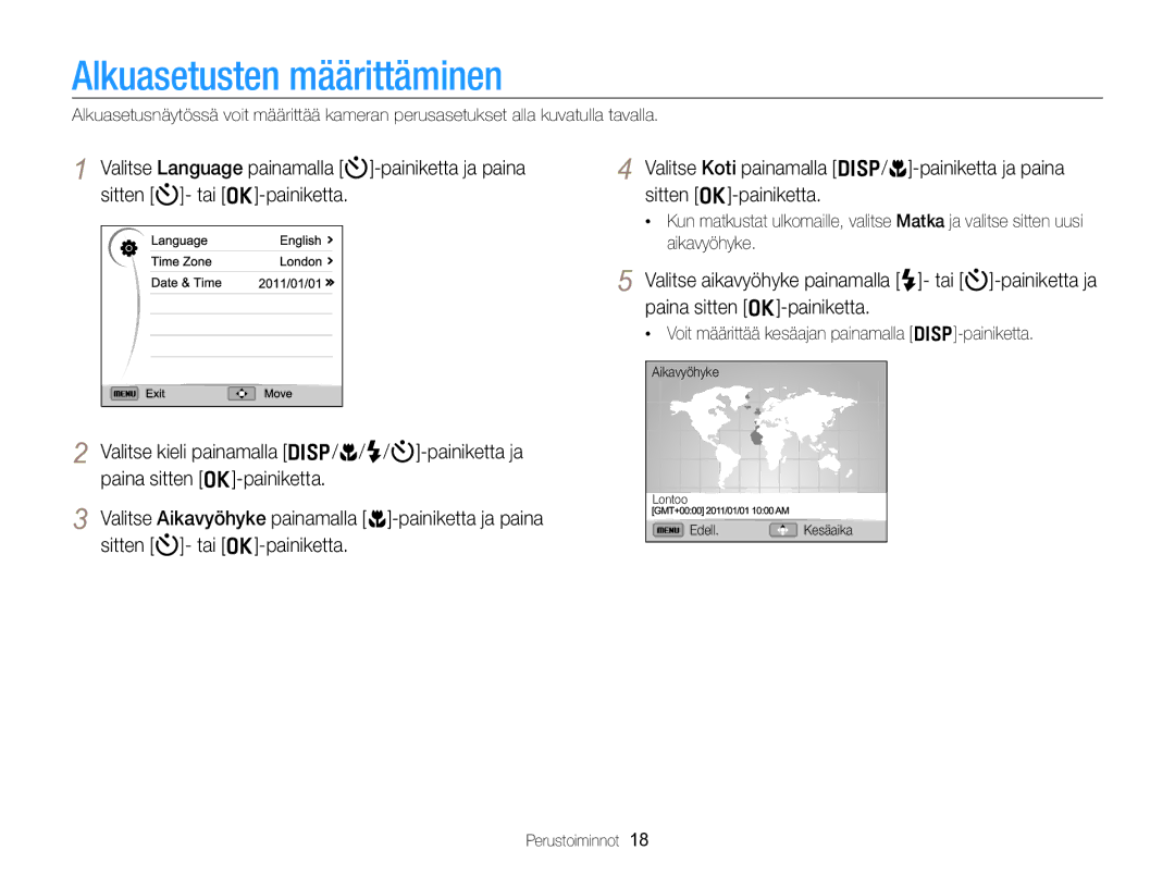 Samsung EC-WB700ZBPBE2, EC-WB700ZBPSE2 manual Alkuasetusten määrittäminen 