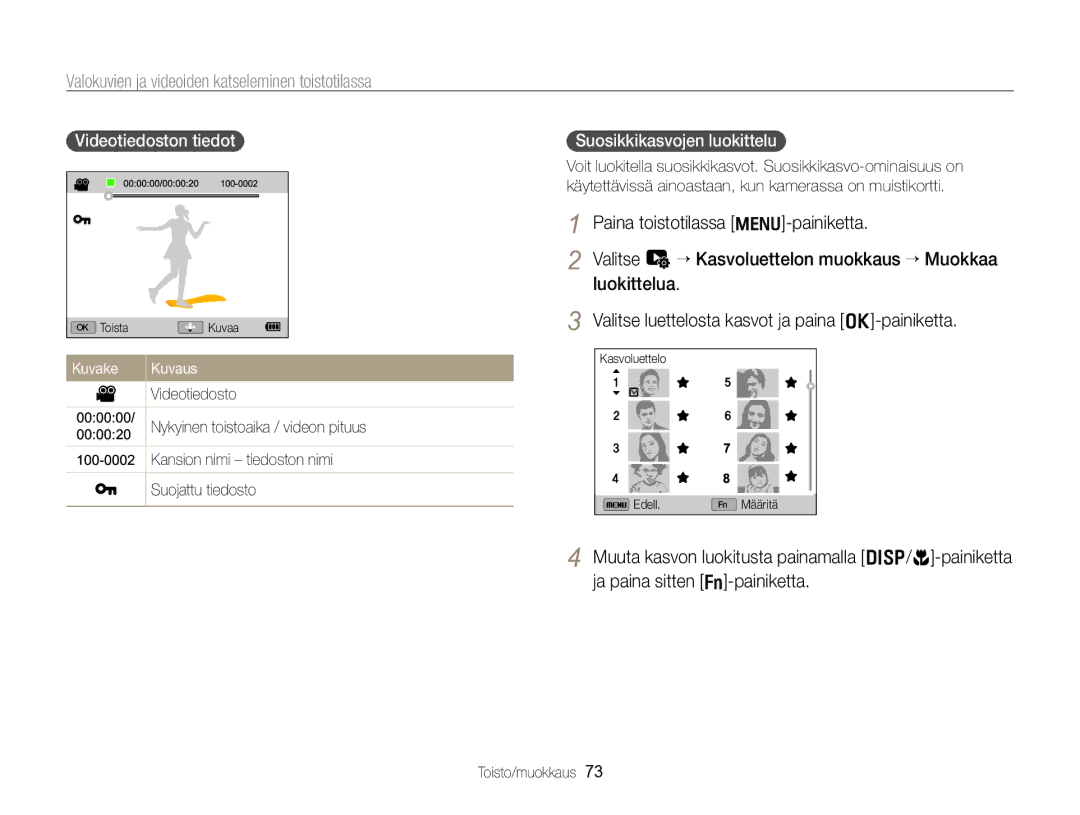 Samsung EC-WB700ZBPSE2, EC-WB700ZBPBE2 manual Valokuvien ja videoiden katseleminen toistotilassa, Videotiedoston tiedot 