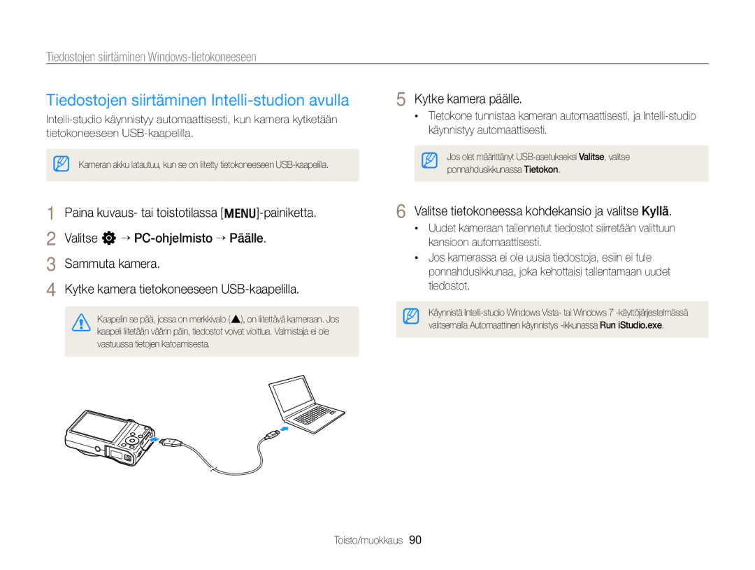 Samsung EC-WB700ZBPBE2 Tiedostojen siirtäminen Intelli-studion avulla, Tiedostojen siirtäminen Windows-tietokoneeseen 