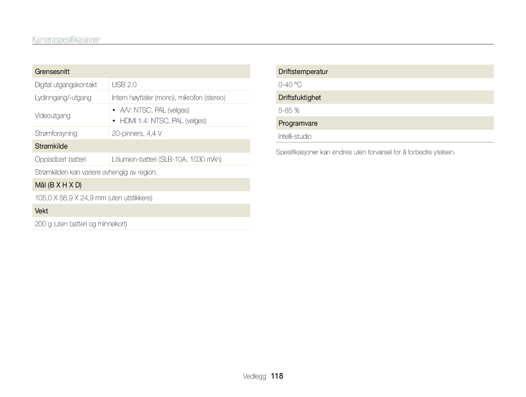 Samsung EC-WB700ZBPBE2, EC-WB700ZBPSE2 manual Grensesnitt, Usb, Lydinngang/-utgang 