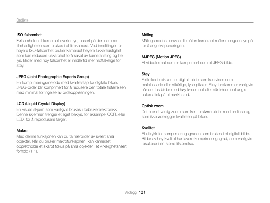 Samsung EC-WB700ZBPSE2, EC-WB700ZBPBE2 manual Ordliste 