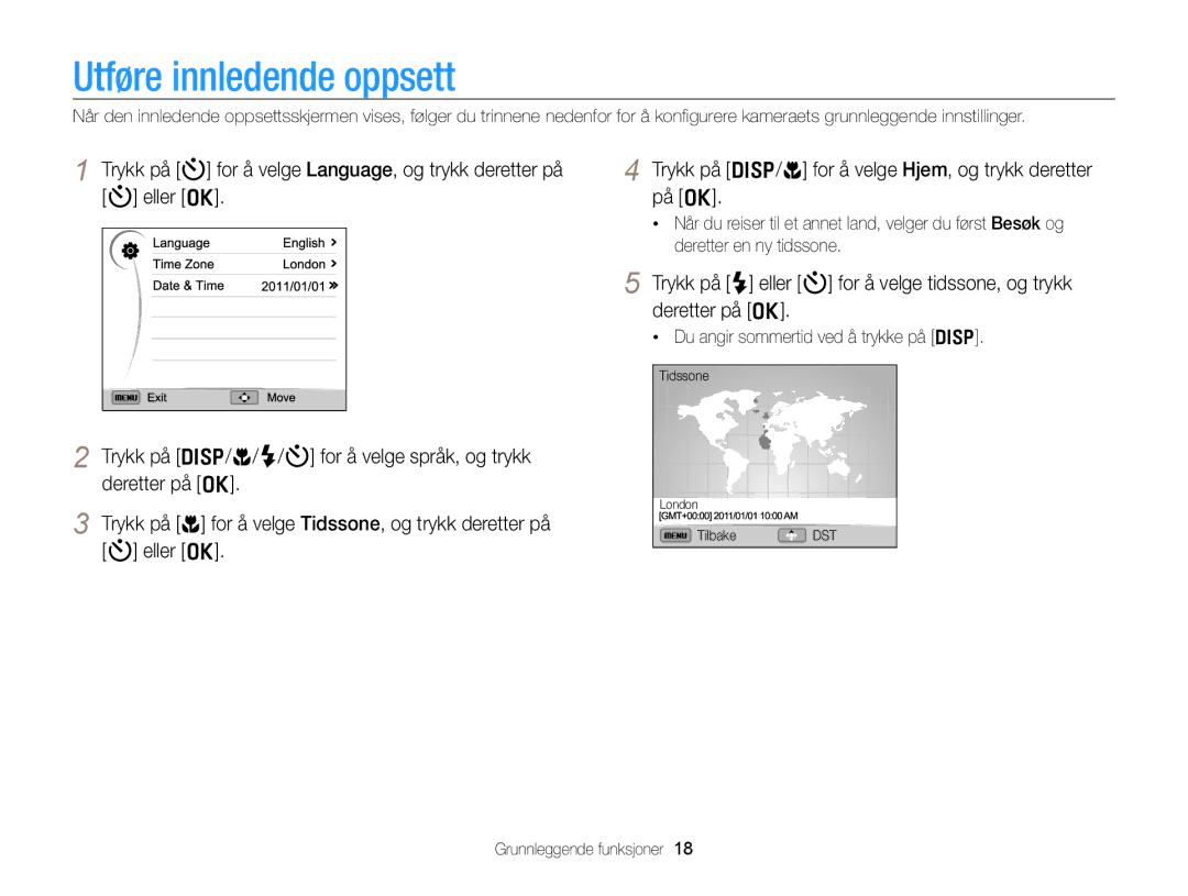 Samsung EC-WB700ZBPBE2, EC-WB700ZBPSE2 manual Utføre innledende oppsett 