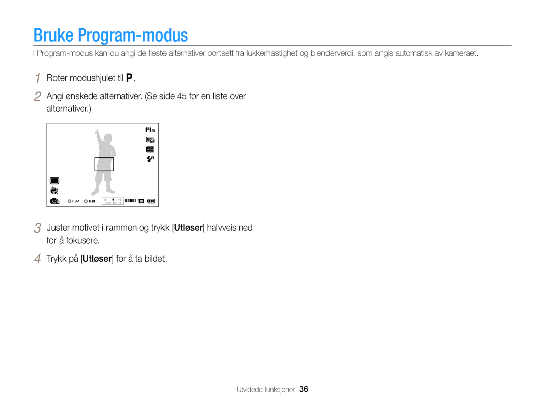 Samsung EC-WB700ZBPBE2, EC-WB700ZBPSE2 manual Bruke Program-modus 