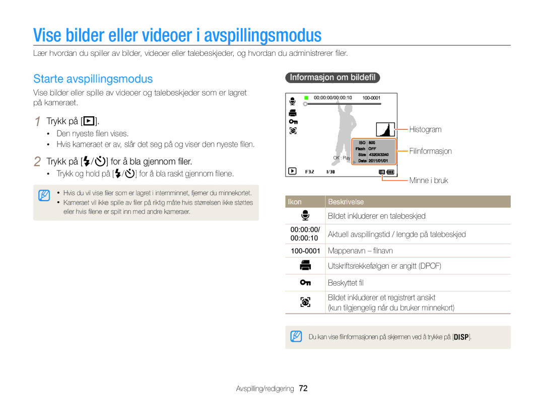 Samsung EC-WB700ZBPBE2, EC-WB700ZBPSE2 Vise bilder eller videoer i avspillingsmodus, Starte avspillingsmodus, Trykk på P 