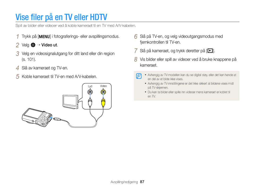 Samsung EC-WB700ZBPSE2, EC-WB700ZBPBE2 manual Vise ﬁler på en TV eller Hdtv 