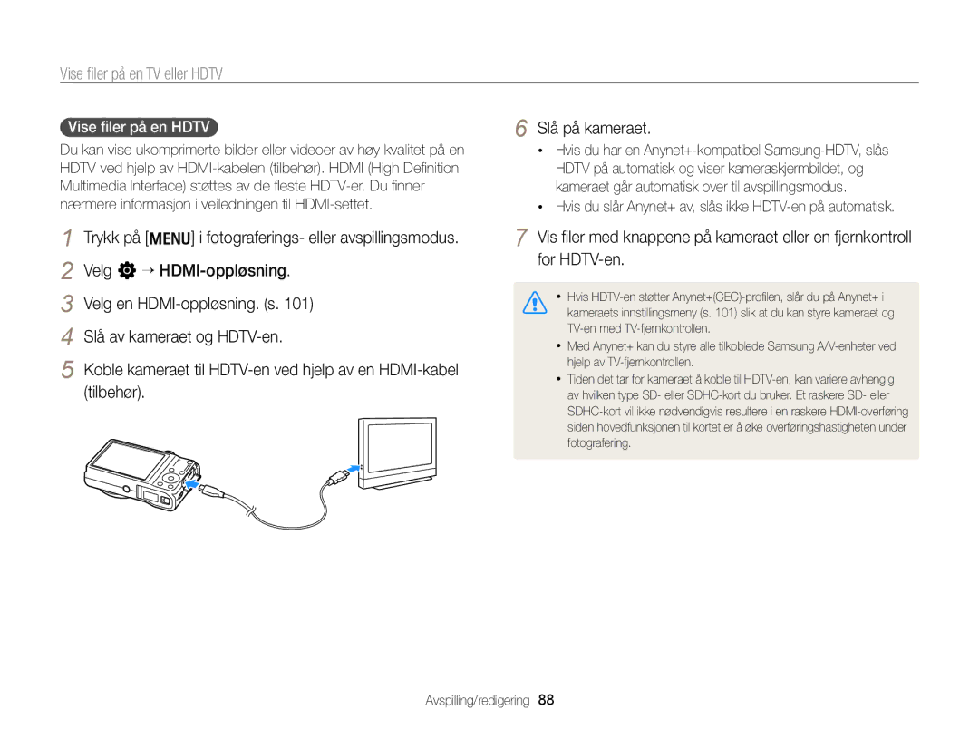 Samsung EC-WB700ZBPBE2, EC-WB700ZBPSE2 manual Vise ﬁler på en TV eller Hdtv, Slå på kameraet 