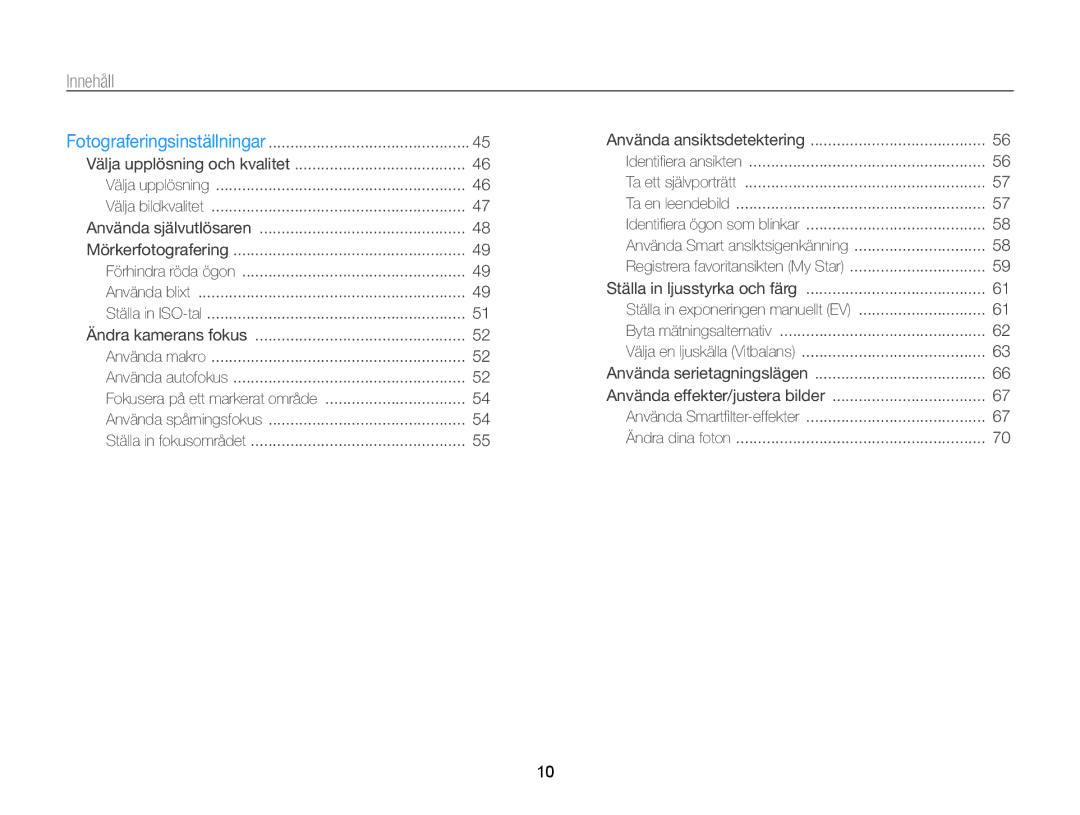 Samsung EC-WB700ZBPBE2, EC-WB700ZBPSE2 manual Innehåll 