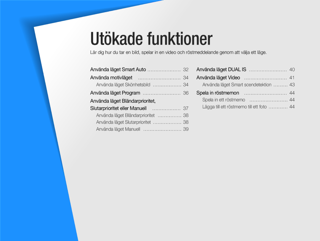 Samsung EC-WB700ZBPSE2, EC-WB700ZBPBE2 manual Utökade funktioner 