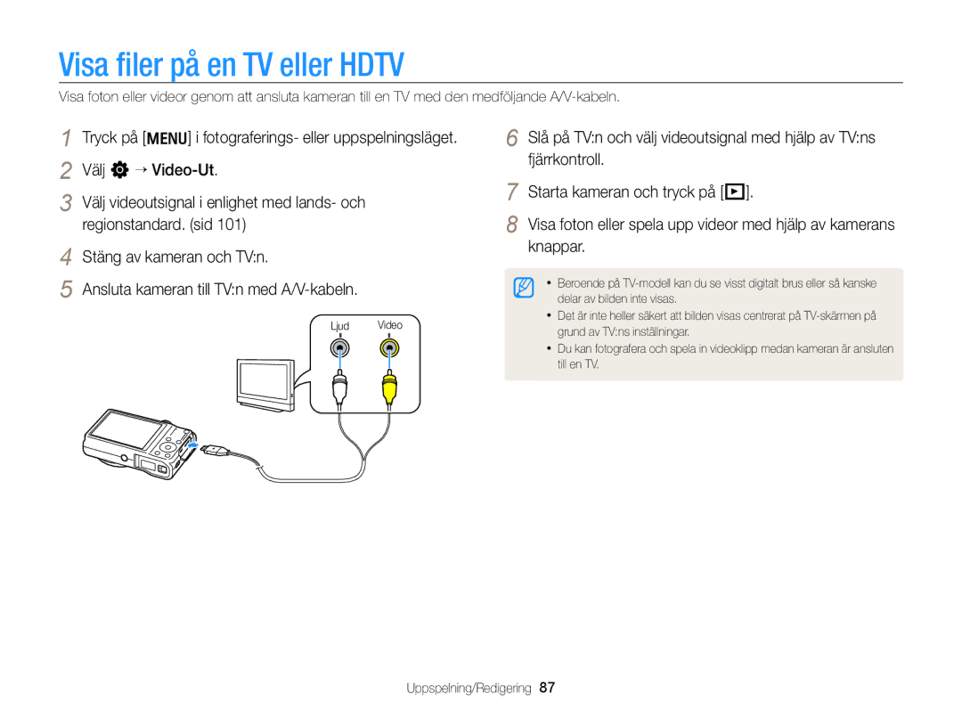 Samsung EC-WB700ZBPSE2, EC-WB700ZBPBE2 manual Visa ﬁler på en TV eller Hdtv 