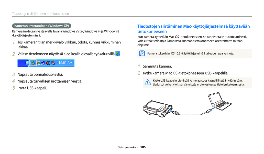 Samsung EC-WB800FFPWE2, EC-WB700ZBPSE2, EC-WB800FBPWE2, EC-WB700ZBPBE2, EC-WB800FBPBE2 manual Kameran irrottaminen Windows XP 