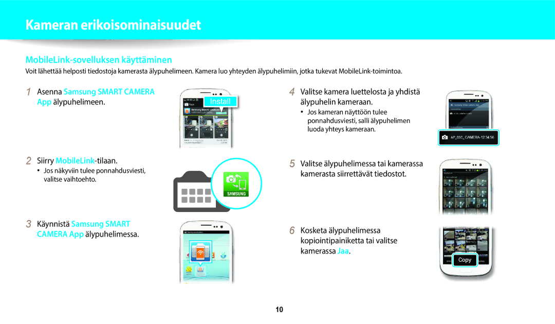 Samsung EC-WB800FFPBE2, EC-WB700ZBPSE2, EC-WB800FBPWE2 manual MobileLink-sovelluksen käyttäminen, Siirry MobileLink-tilaan 