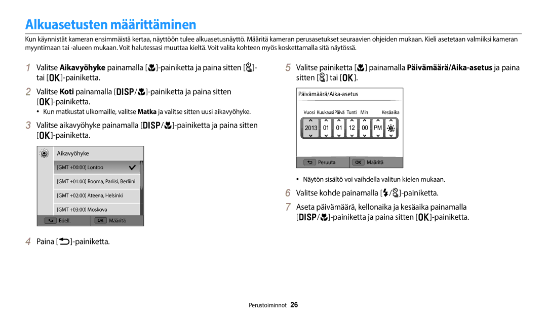 Samsung EC-WB800FBPBE2 manual Alkuasetusten määrittäminen, Paina b-painiketta, Valitse kohde painamalla F/t-painiketta 