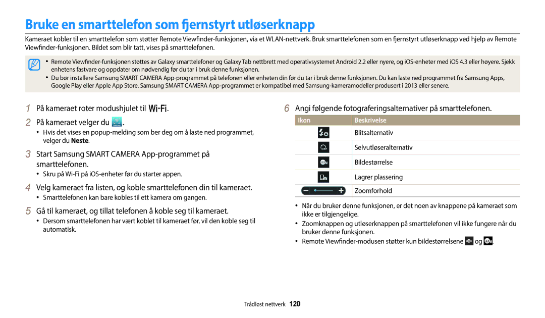 Samsung EC-WB800FBPWE2, EC-WB700ZBPSE2, EC-WB700ZBPBE2, EC-WB800FBPBE2 Bruke en smarttelefon som fjernstyrt utløserknapp 