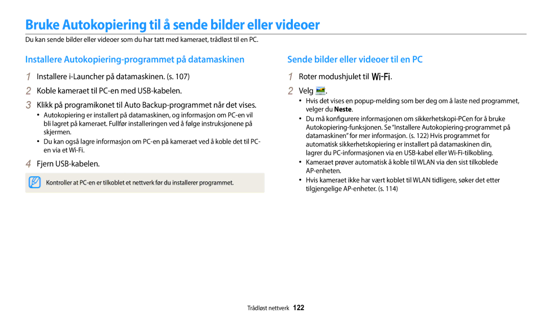 Samsung EC-WB800FBPBE2 manual Bruke Autokopiering til å sende bilder eller videoer, Sende bilder eller videoer til en PC 