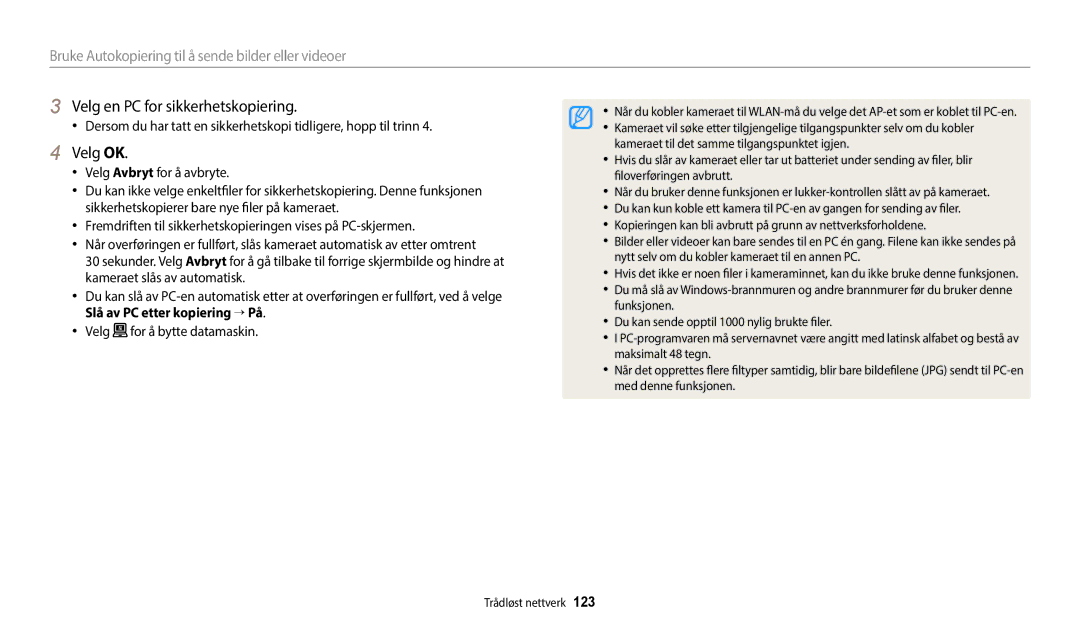 Samsung EC-WB800FFPWE2, EC-WB700ZBPSE2, EC-WB800FBPWE2, EC-WB700ZBPBE2 manual Velg en PC for sikkerhetskopiering, Velg OK 