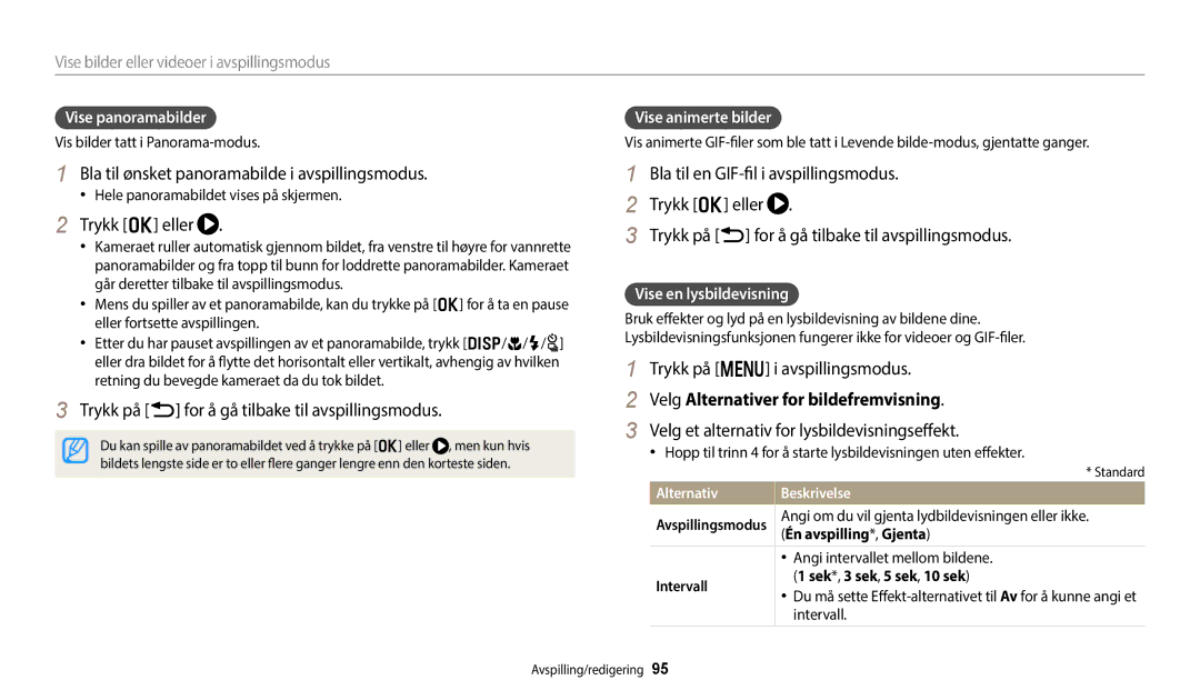 Samsung EC-WB700ZBPSE2, EC-WB800FBPWE2, EC-WB700ZBPBE2 manual Bla til ønsket panoramabilde i avspillingsmodus, Trykk o eller 