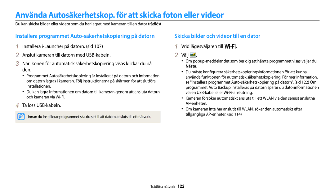 Samsung EC-WB800FBPBE2 Använda Autosäkerhetskop. för att skicka foton eller videor, Skicka bilder och videor till en dator 