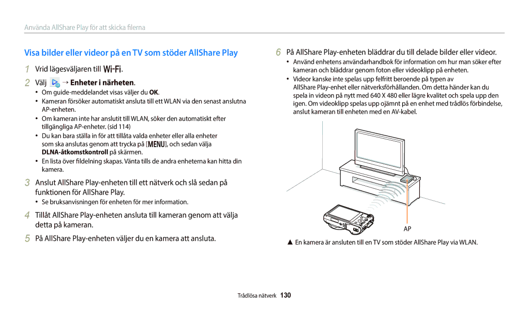 Samsung EC-WB800FFPBE2, EC-WB700ZBPSE2 manual Välj “ Enheter i närheten, Se bruksanvisningen för enheten för mer information 