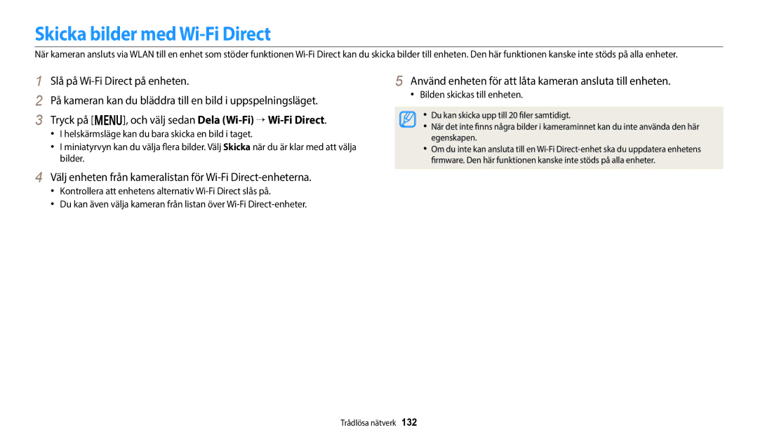 Samsung EC-WB800FBPWE2 manual Skicka bilder med Wi-Fi Direct, Välj enheten från kameralistan för Wi-Fi Direct-enheterna 