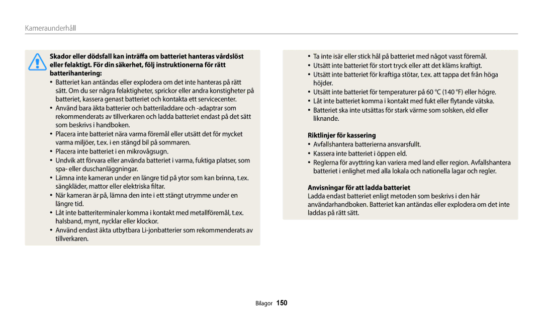 Samsung EC-WB800FBPWE2, EC-WB700ZBPSE2, EC-WB700ZBPBE2 manual Riktlinjer för kassering, Anvisningar för att ladda batteriet 